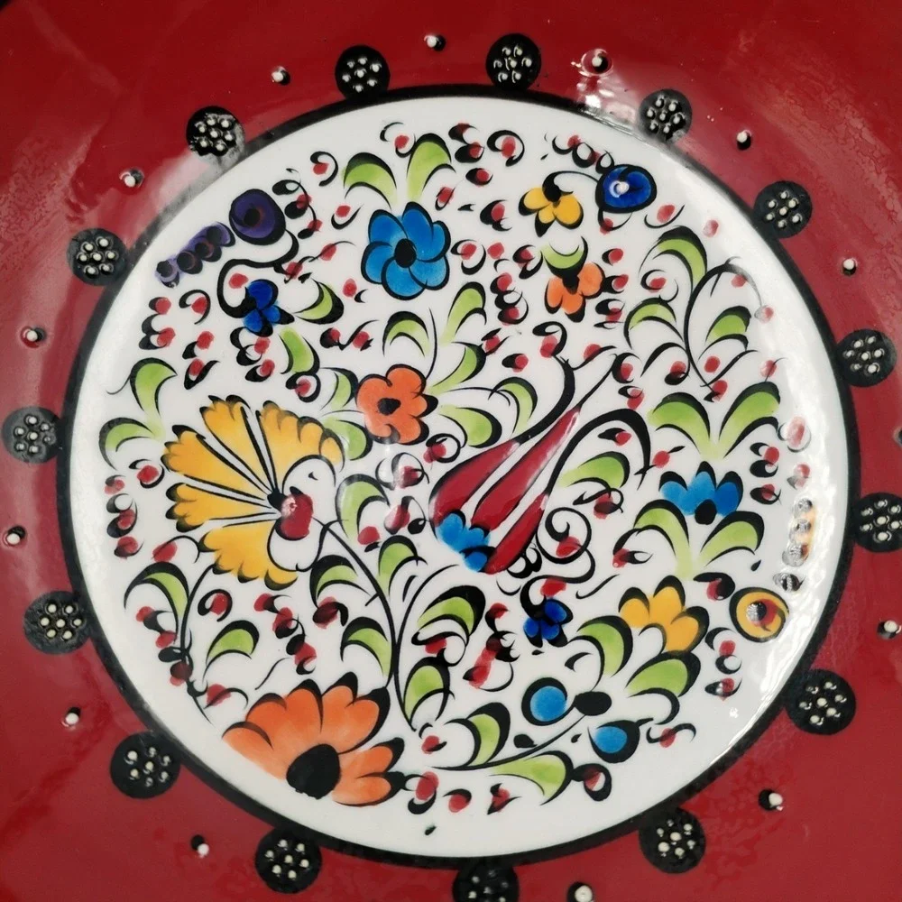 Turkish Ceramic Bowl Hand Painted Hand Made Red Floral Tulip Ottoman Iznik Style